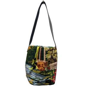 Handmade french tapestry needlepoint bucket bag purse cottagecore wearable art